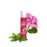 Puressentiel Anti-Pique anti-sting roll-on with pink flowers and mint leaves.