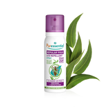 Puressentiel lice repellent spray with purple cap and botanical eucalyptus leaves.