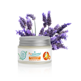 Puressentiel muscles and joints soothing balm jar with sprigs of lavender.