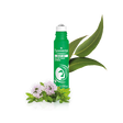 Puressentiel Resp OK sinus express roller with eucalyptus leaves and small purple flowers.