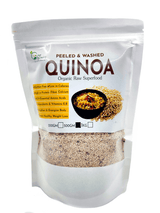 Pure Organics peeled and washed organic raw quinoa superfood, 500g package.