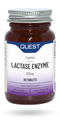 Quest Lactase Enzyme 200mg supplement bottle with thirty vegan tablets.