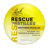 A round yellow package of Bach Rescue Pastilles Soothing Pastilles, 50g, on a plain white background.