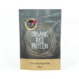 A 250g grey and tan resealable pouch of True Organic Rice Protein featuring a tan circular logo and white text.