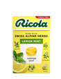 Yellow sugar-free Ricola Lemon Mint herb drops box with botanical illustrations.