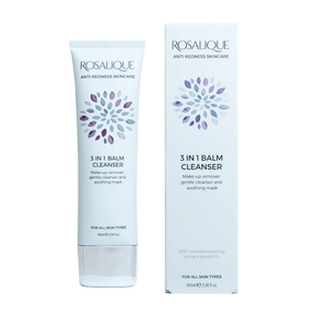 White Rosalique 3 in 1 Balm Cleanser tube and box with purple floral graphic.