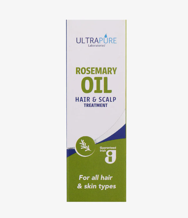 Ultrapure Laboratories Rosemary Oil Hair & Scalp Treatment in a white and olive green vertical box.