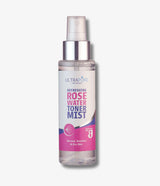 Ultrapure Laboratories Refreshing Rose Water Toner Mist in a clear spray bottle with silver and pink accents.