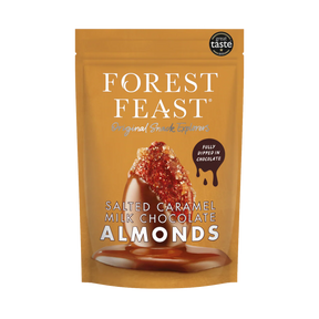 Forest Feast Salted Caramel Milk Chocolate Almonds 120g pouch.