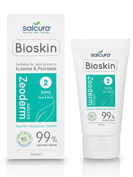Salcura Bioskin Zeoderm Skin Repair Moisturiser for eczema and psoriasis relief natural steroid-free cream for dry itchy skin.