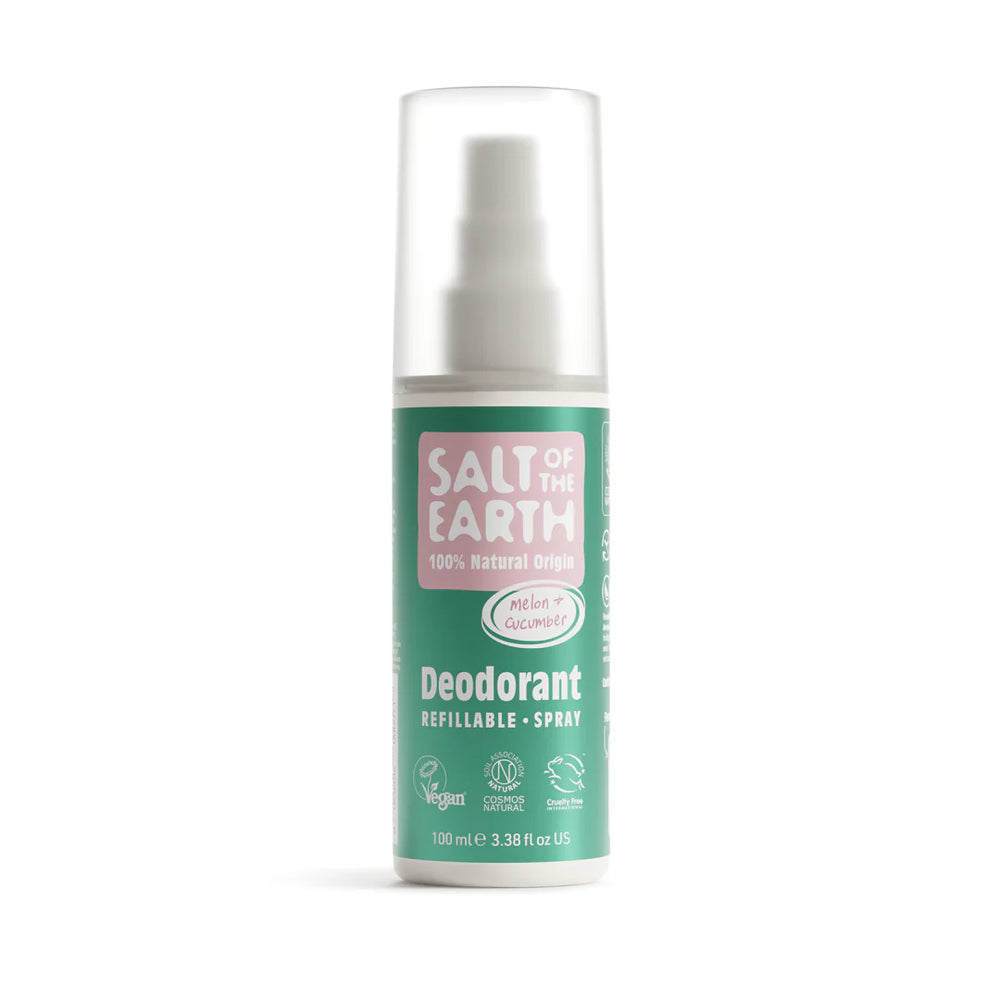 Salt of the Earth Melon + Cucumber natural refillable deodorant spray (100ml).