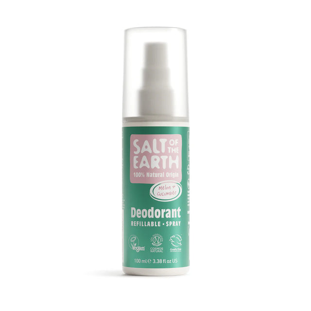 Salt of the Earth Melon + Cucumber natural refillable deodorant spray (100ml).