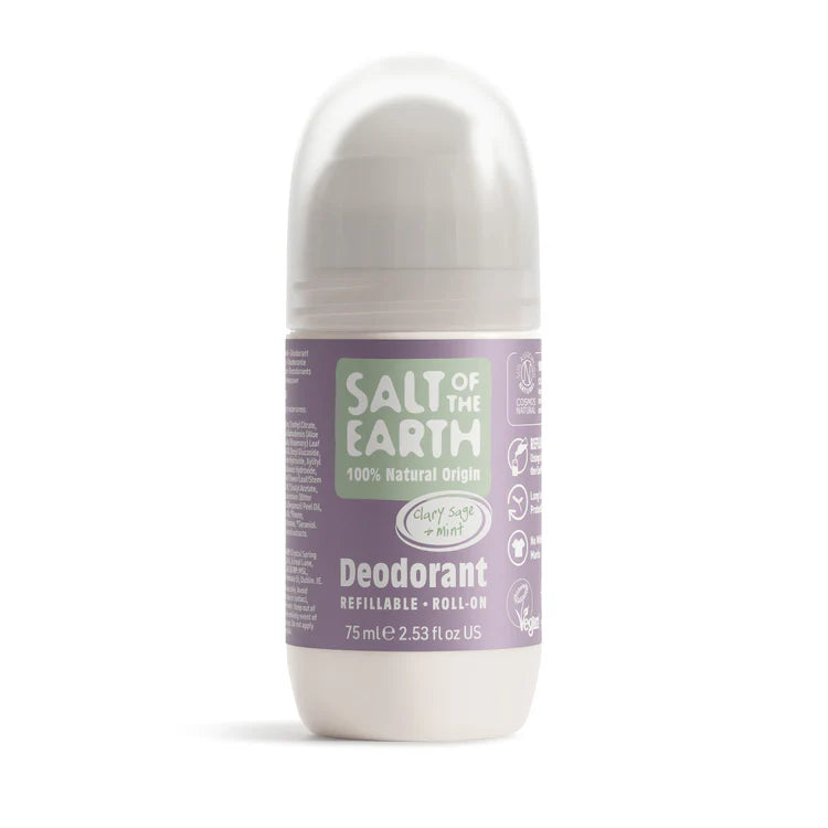 Salt of the Earth natural refillable roll-on deodorant in Clary Sage & Mint.