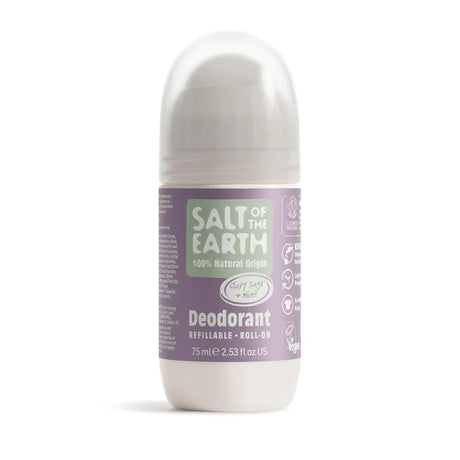 Salt of the Earth natural refillable roll-on deodorant in Clary Sage & Mint.