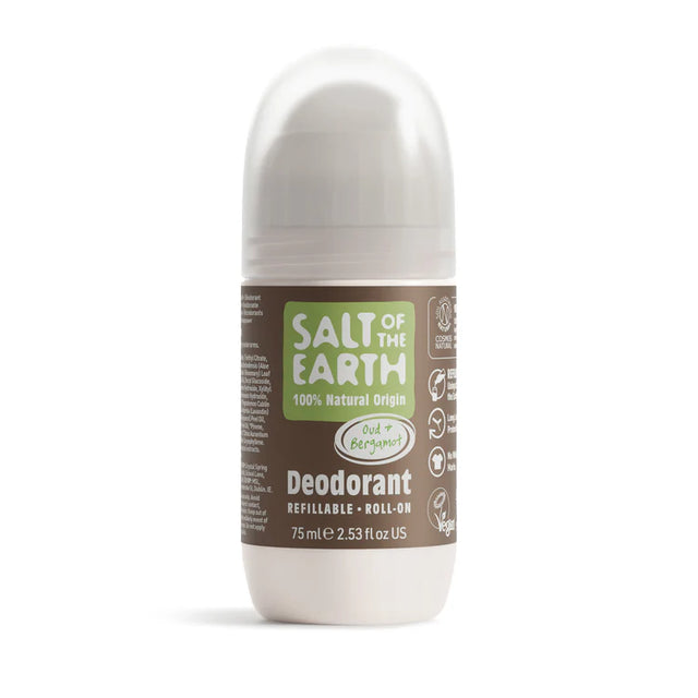 Salt of the Earth refillable roll-on deodorant in Oud & Bergamot.