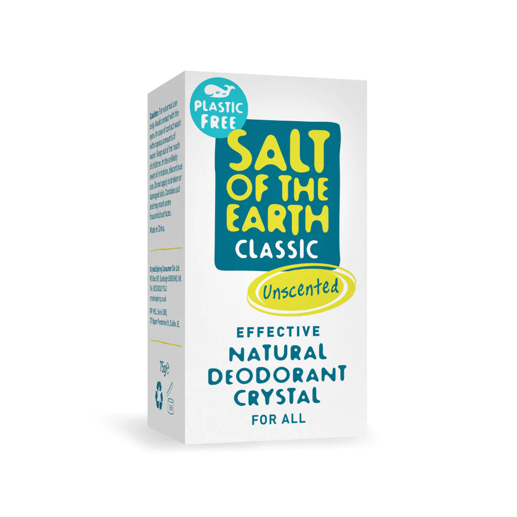 Salt of the Earth Classic Unscented plastic-free natural deodorant crystal.