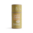 Yellow cardboard tube of Salt of the Earth Neroli and Orange Blossom Deodorant with plastic-free packaging labels.