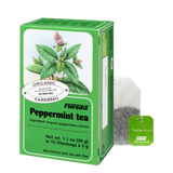 Floradix Organic Peppermint Tea box with 15 filterbags and a Salus peppermint tea bag.