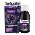 Sambucol Black Elderberry Liquid Goodness shown with its retail box and bottle on a plain white background.
