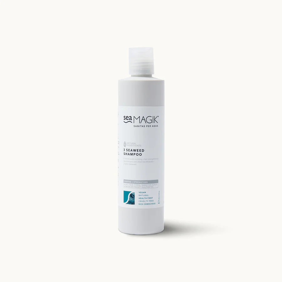 White bottle of Sea Magik 3 Seaweed Shampoo with clear cap.