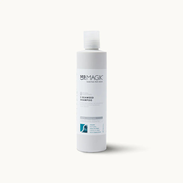 White bottle of Sea Magik 3 Seaweed Shampoo with clear cap.