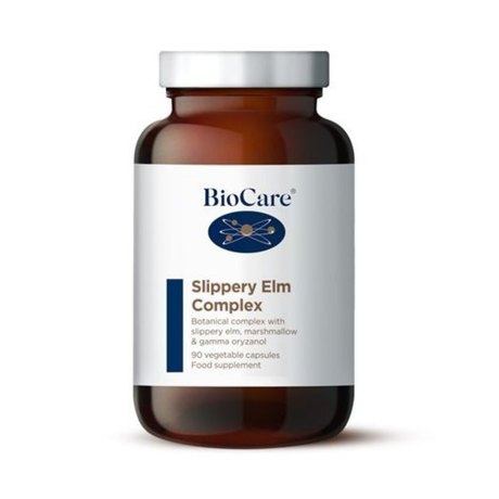 Biocare Slippery Elm Complex supplement bottle on a white background