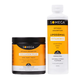 Two supplement containers from the brand 'Somega' on a white background
