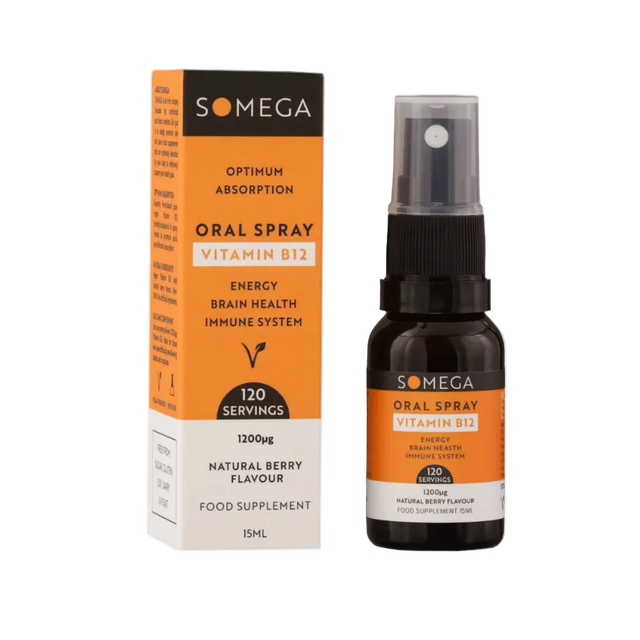 Somega Vitamin B12 oral spray for energy metabolism and nervous system support 30ml bottle.
