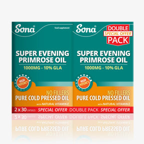 Sona Super Evening Primrose Oil 1000mg Double Special Offer Pack with 2x30 capsules.