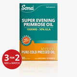 Sona Super Evening Primrose Oil 1000mg food supplement 90 capsules with 10% GLA.