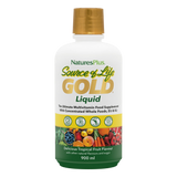 NaturesPlus Source of Life Gold Liquid 900 ml multivitamin in delicious tropical fruit flavor.