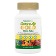 Front view of a NaturesPlus Source of Life GOLD Mini-Tabs multivitamin bottle with a gold cap and 180 tablets.