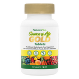NaturesPlus Source of Life Gold 90 multivitamin tablets with concentrated whole foods, D3, K2, and antioxidants.