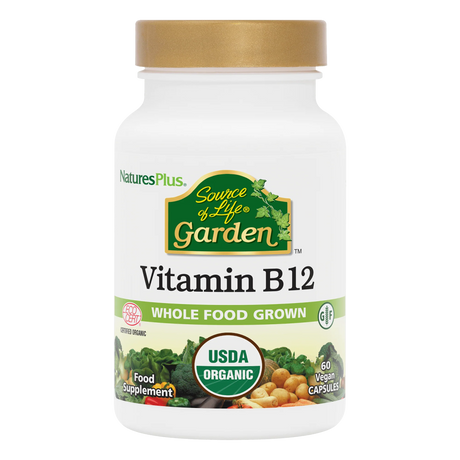 Front of NaturesPlus Source of Life Garden Vitamin K2 supplement bottle, USDA Organic and Whole Food Grown, providing 120 mcg of Vitamin K2 (m7).