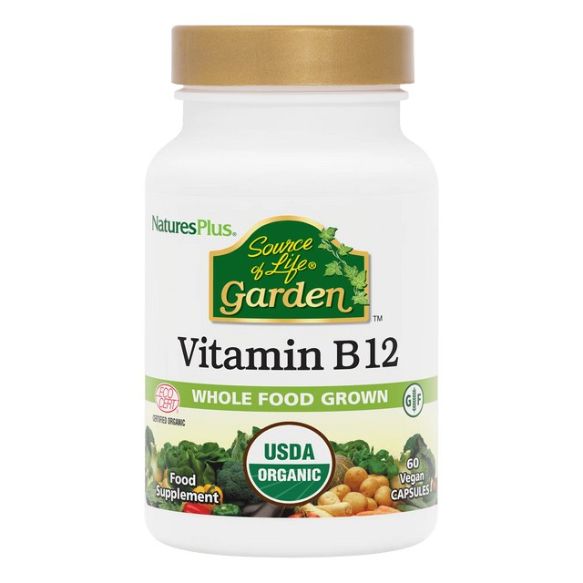 Front of NaturesPlus Source of Life Garden Vitamin K2 supplement bottle, USDA Organic and Whole Food Grown, providing 120 mcg of Vitamin K2 (m7).