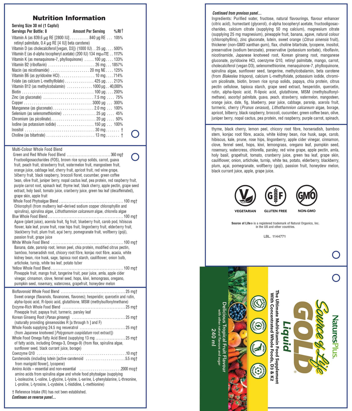 Natures Plus Source of Life® GOLD Multivitamin Liquid 240ml