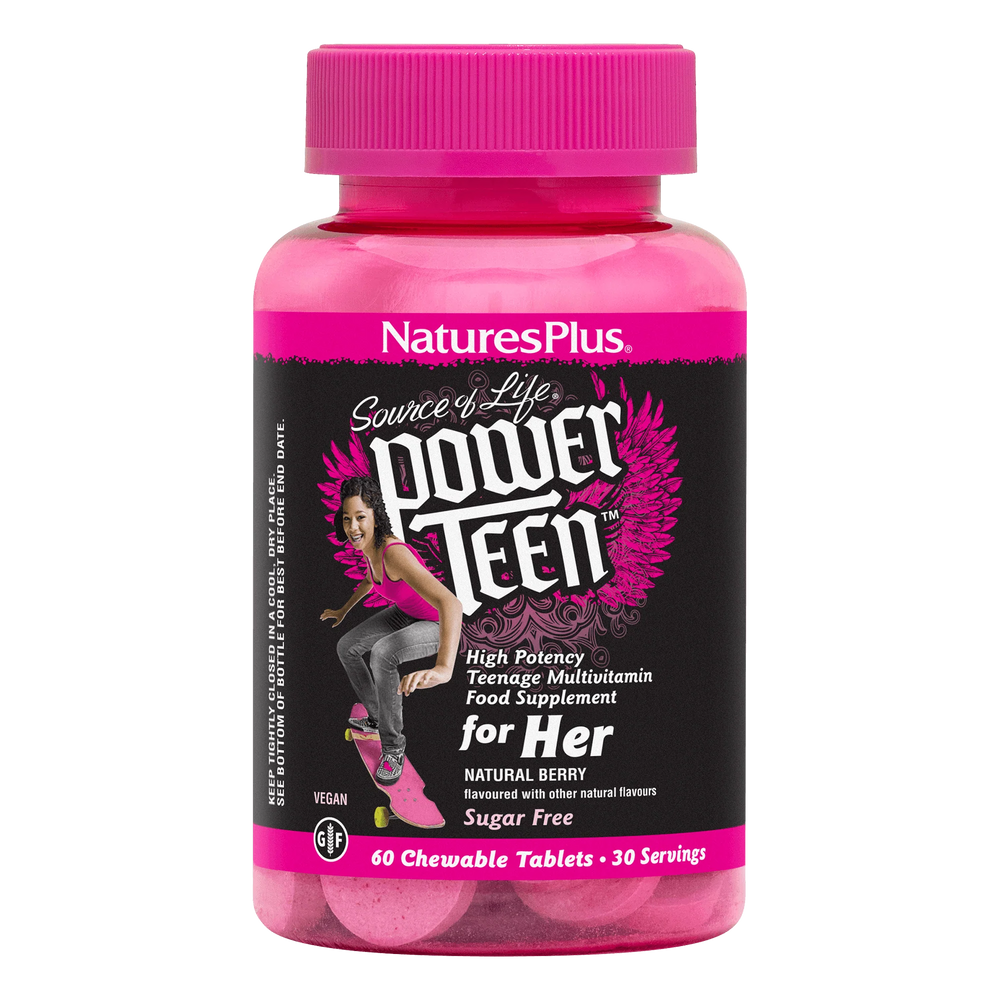 NaturesPlus Source of Life Power Teen for Her 60 natural berry flavored sugar-free chewable tablets.