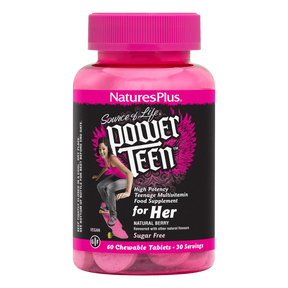 NaturesPlus Source of Life Power Teen for Her 60 natural berry flavored sugar-free chewable tablets.