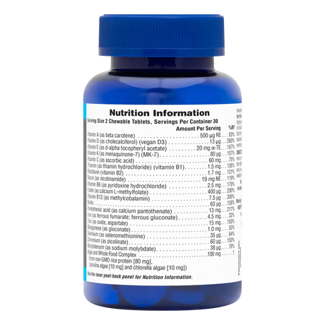 NaturesPlus Source of Life Power Teen for Him berry flavor multivitamin nutrition information and supplement facts label.