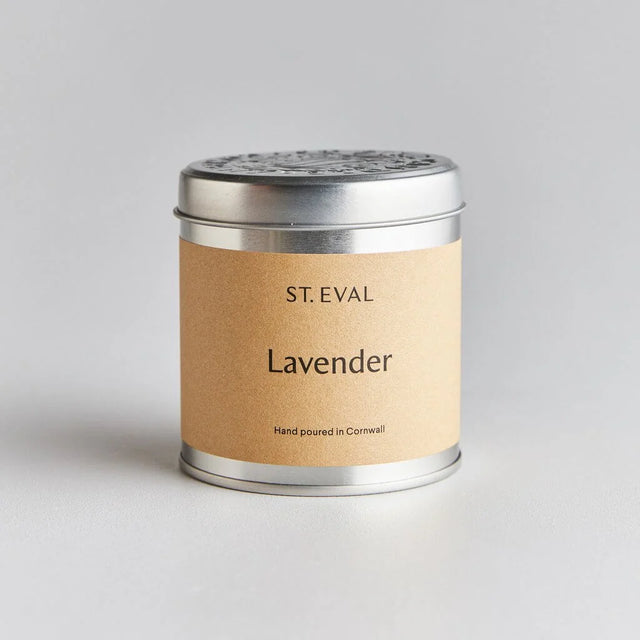 St. Eval Candle Co. Lavender scented tin candle, hand poured in Cornwall.