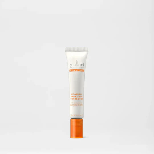 Sukin Glow Active-C Vitamin C Dark Spot Corrector in a white tube.