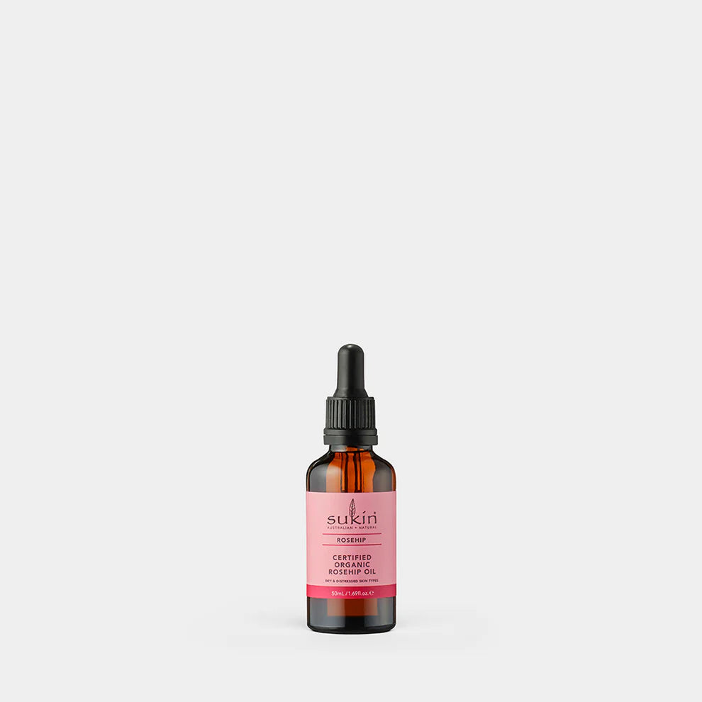 Sukin Certified Organic Rosehip Oil (50ml) for dry and distressed skin types.