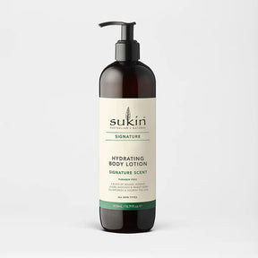 Sukin Signature Hydrating Body Lotion (500ml) with sesame, rosehip, and jojoba oils.