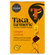 Box of Taka Turmeric Ginger Lemon tea blend with branding and product details.