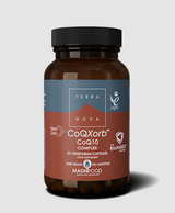 Terra Nova CoQXorb CoQ10 supplement bottle on a gray background