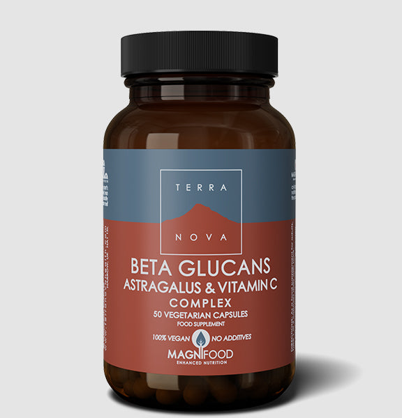 Terranova Beta‑Glucans Astragalus & Vitamin C Complex – immune support supplement with beta‑glucans, astragalus extract and vitamin C to help support natural defences and overall wellbeing.