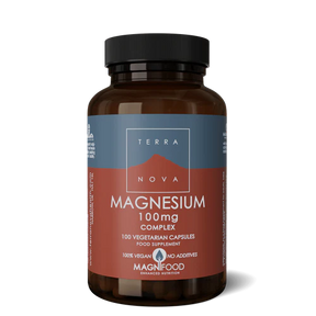 Terranova CoQ10 Magnesium and Hawthorn Complex vegan capsules for heart health and energy support.