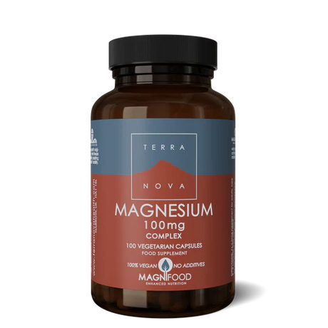 Terranova CoQ10 Magnesium and Hawthorn Complex vegan capsules for heart health and energy support.