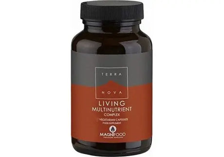 Terranova Living Nutrient Complex multivitamin with Magnifood botanicals for daily energy and immune support 100 capsules.