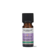 A small amber glass bottle of Tisserand Clary Sage ethically harvested pure essential oil with a purple and white label and a black cap.